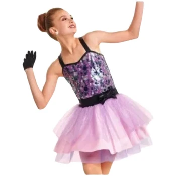 Детское фиолетовое балетное платье с блестками, юбка для сценического представления, танцевальная пачка-пашот