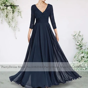 Длинное платье для мамы из шифона Lakshmigown темно-синего цвета для свадеб 2023 Vestido mama de la novia, элегантные женские вечерние платья для вечеринок