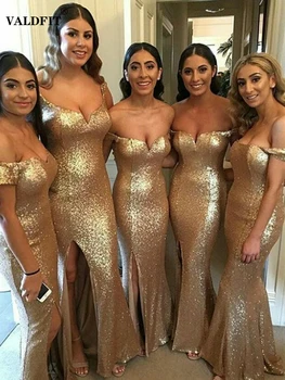 Длинные Платья подружек невесты Русалочки с золотыми блестками 2022 года с разрезом для африканских Черных девушек, Vestidos Damas De Honor Boda