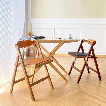 Дом, кемпинг, Бамбуковые стулья цвета орехового дерева, кожаное седло, обеденный стул со спинкой, складной стул из массива дерева