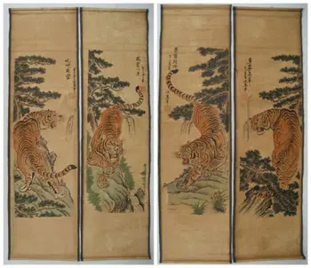 Древнекитайская каллиграфическая роспись свитка Ручной росписью 4 Тигра