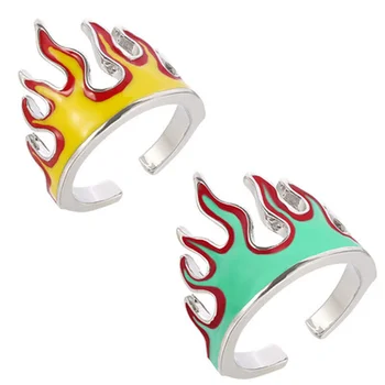 Желто-зеленое кольцо с огненным пламенем для мужчин и женщин, модное крутое креативное открывающее кольцо, подарки для вечеринок, ювелирные аксессуары
