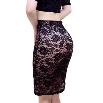 Женская Кружевная Прозрачная Длинная юбка, прозрачная юбка для обтягивания ягодиц, бедер, Сексуальная юбка с высокой талией