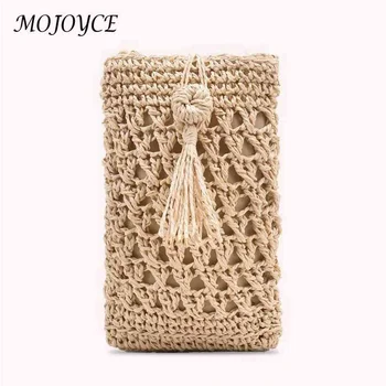 Женская винтажная мини-сумка для телефона на веревке, плетеные из соломы сумки через плечо