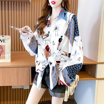 Женская корейская свободная тонкая рубашка с модным принтом средней длины 2023, летняя женская новая верхняя рубашка с солнцезащитным кремом от ленивого ветра с длинными рукавами