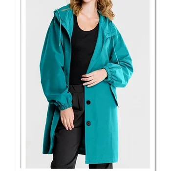 Женская повседневная куртка-ветровка 2022 года, свободная куртка на пуговицах, осень-зима, женская ветрозащитная и водонепроницаемая куртка с капюшоном и длинным рукавом