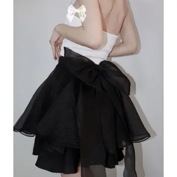 Женская повседневная плиссированная юбка с эстетическими оборками Y2k, Винтажное украшение в виде банта, Милые Короткие летние платья трапециевидной формы в элегантном стиле M95
