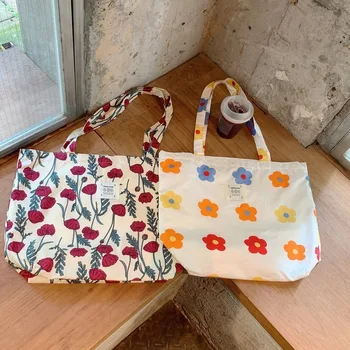 Женская сумка через плечо из тонкой ткани большой емкости, ретро-сумки с цветочным принтом для школьниц, винтажные женские сумки для покупок