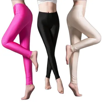 Женские однотонные леггинсы, повседневные блестящие эластичные брюки-карандаш из молочного шелка, флуоресцентные брюки-карамельки длиной до щиколотки