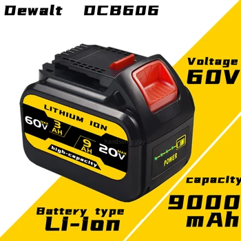 Замена батареи Aokaidikui DCB606 9.0Ah 20V/60V MAX для Dewai DCB609G DCB612 Работает со всеми беспроводными электроинструментами 20V/60V/120V