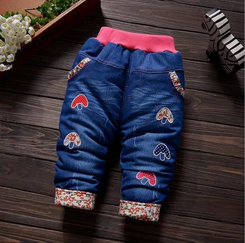 Зимние штаны для маленьких девочек, джинсовые штаны для девочек, толстые джинсовые брюки с героями мультфильмов, детские теплые повседневные леггинсы длиной 9-24 м, детские теплые повседневные леггинсы