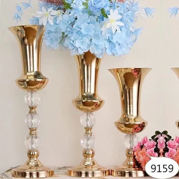Золотая железная ваза для цветов, большая роскошная цилиндрическая ваза для показа цветов, настольная декоративная ваза для свадебного оформления