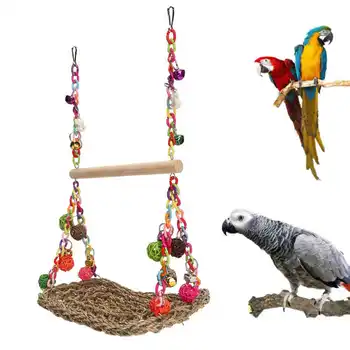 Игрушки-качели из водорослей, разноцветные шарики из ротанга, Двухслойный гамак для скалолазания, качели с деревянной жердочкой для домашней птицы