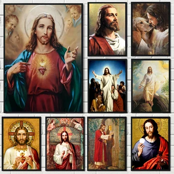 Иисус Христос Религиозная вера Святое Сердце Плакат Холст Картина Старинные Настенные рисунки для украшения комнаты Церкви дома