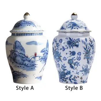 Керамическая банка для имбиря с крышкой, современная ваза из бело-голубого фарфора для кухни
