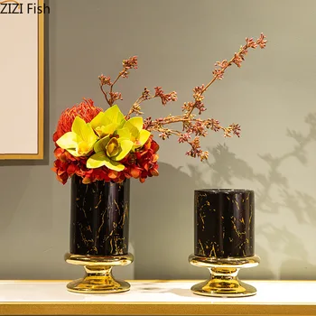 Керамическая ваза с текстурой позолоченного мрамора, Гидропонные цветочные горшки, Декоративная Фарфоровая цветочная композиция, современные цветочные вазы