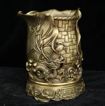 Китайская латунь 160SHUN, бронзовая муха, краб-дракон, лист лотоса, кисть для богатства, горшок, ваза для карандашей