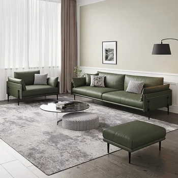 Кожаный диван Nordic Napa для маленькой семьи, легкий роскошный современный минималистичный итальянский прямой трехместный диван для гостиной