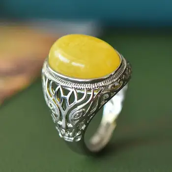 Кольца из натурального янтаря Для мужчин И женщин, изысканные ювелирные аксессуары, полое овальное кольцо из натурального балтийского янтаря, регулируемый подарок для мужчины-бойфренда