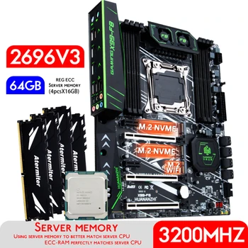 Комплект материнской платы HUANANZHI F8 X99 с процессором E5 2696 V3 CPU 64 ГБ 4* 16 ГБ 3200 МГЦ DDR4 ECC RAM Memory LGA 2011-3 Kit M.2 NVME