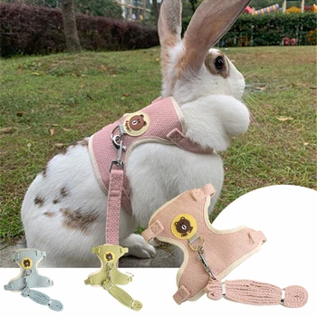 Комплект шлейки и поводка для милого кролика Аксессуары для домашних животных для кроликов Жилетные шлейки Поводки для кроликов для прогулок на свежем воздухе Товары для домашних животных