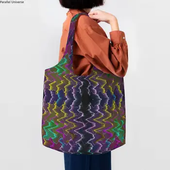 Красочная зигзагообразная сумка для покупок из бакалеи, холщовая сумка-тоут для покупок, большая вместительная моющаяся богемная Современная геометрическая сумка