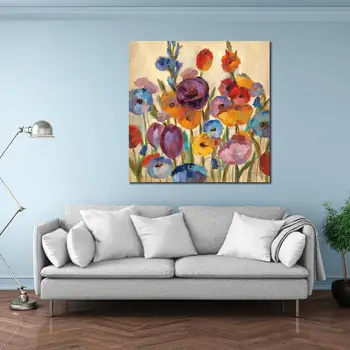 Красочные цветы Холст Абстрактные садовые оттенки Картина Сильвии Васильевой ручной работы Современный натюрморт для гостиной