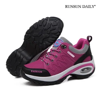 Кроссовки, женская спортивная обувь для ходьбы на воздушной подушке, дышащая спортивная повседневная обувь на шнуровке и высокой платформе