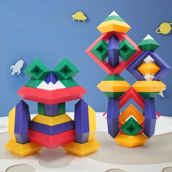 Кубический Штабелирующий Строительный блок Детская Игрушка Пирамида 3D Конструктор Головоломка Набор для сборки Башенки для малышей Радужный Стек Алмазный Куб