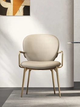 Легкий роскошный обеденный стул, кожа из микрофибры, современный простой ресторан, креативный стул со спинкой, стул для книг, металлический стул