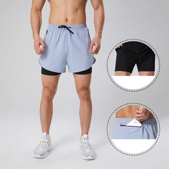 Летние мужские поддельные спортивные шорты для бега на открытом воздухе, Эластичные шорты для марафона, быстросохнущие шорты для фитнеса