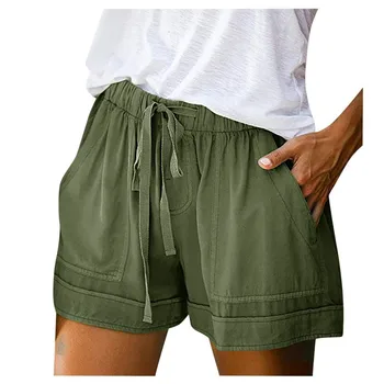 Летние повседневные шорты для женщин и девочек-подростков, удобные повседневные шорты с эластичной резинкой на талии, с карманами, широкие брюки, уличная одежда