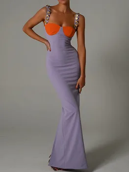 Макси-платье Mozision в стиле пэчворк на бретельках-спагетти для женщин, лето 2022, Элегантное облегающее длинное платье без рукавов с разрезом, элегантное Длинное платье-футляр.