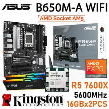 Материнская плата Asus PRIME B650M-A WIFI Socket AM5 Combo Ryzen Kit R5 7600X AM5 Комплект процессора Kingston DDR5 Memory 32GB RAM AMD New