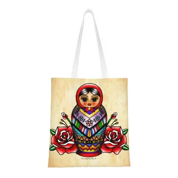 Мексиканская матрешка с цветочным узором, сумка для покупок, женская забавная русская бабушка, холщовые сумки для покупок через плечо