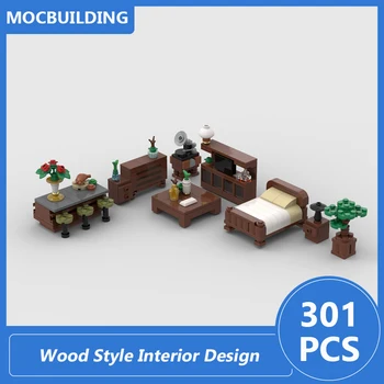 Модель дизайна интерьера в деревянном стиле Moc Модульные строительные блоки Diy Assembly Bricks Architecture Series Креативные игрушки Подарки 301 шт.