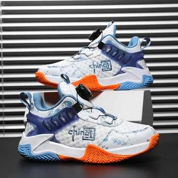 Модная сине-белая детская баскетбольная обувь, противоскользящая спортивная обувь, детская баскетбольная обувь, дышащая повседневная обувь для мальчиков