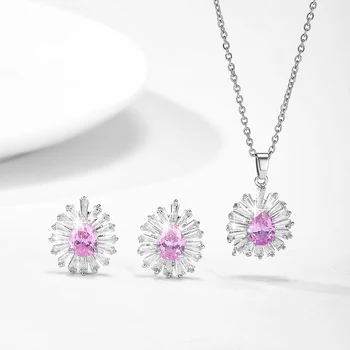Модный Розовый кристалл для невест, наборы свадебных украшений, ожерелье серебряного цвета для женщин, наборы африканских украшений и многое другое