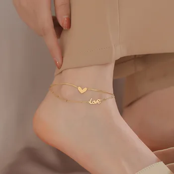 Модный ножной браслет для женщин - высококачественные ножные браслеты в стиле Ins с буквами и сердечками, браслет для ног простого дизайна