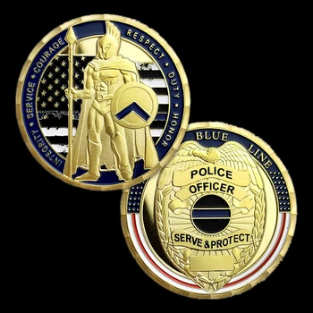 Монета вызова полицейского Воина Спарты Тонкая синяя линия Служит и защищает Памятные монеты, предметы коллекционирования, Подарки, домашний декор