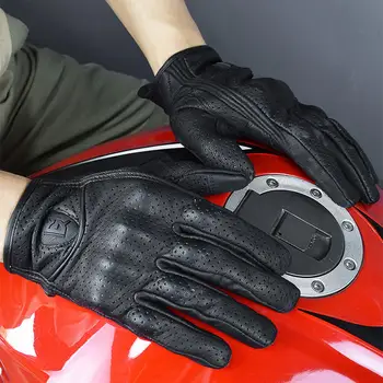 Мотоциклетные перчатки, защитные перчатки на все пальцы, дышащие Перчатки из перфорированной натуральной кожи для езды на кросс-байке для мужчин и женщин