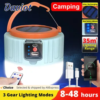 Мощный солнечный светодиодный фонарь для кемпинга, USB-перезаряжаемая лампа для наружной палатки, Портативный фонарь, аварийные огни для барбекю, пешие прогулки.