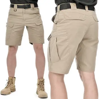 Мужские шорты-карго Длиной до середины талии, летние тактические шорты с эластичным поясом с несколькими карманами, короткие уличные шорты на молнии