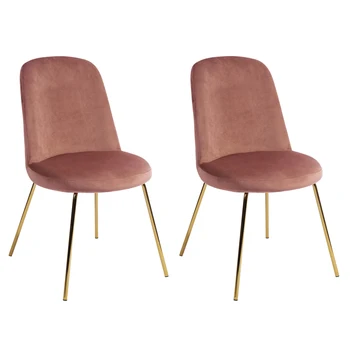 Набор из 2 современных обеденных стульев с мягкой обивкой и золотыми ножками - розовые