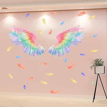 Наклейка на стену для украшения дома, красочные крылья, наклейка на стену, фото в стиле Ins, украшение стены, самоклеящаяся наклейка из ПВХ