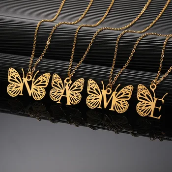 Новая индивидуальность, Уникальный дизайн, ожерелье из нержавеющей стали с 26 буквами, подвеска в виде бабочки, цепочка на ключицу, подарок девушке на день рождения