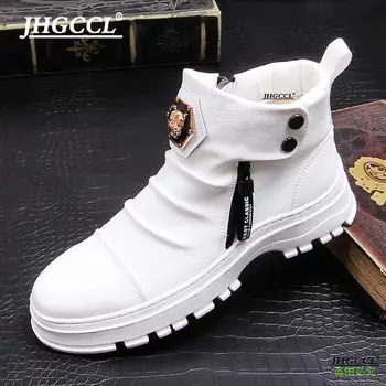 Новые белые лоферы на платформе, высококачественные кожаные ботинки с высоким берцем против морщин, вечерние свадебные туфли, высококачественная комфортная обувь в стиле панк A23