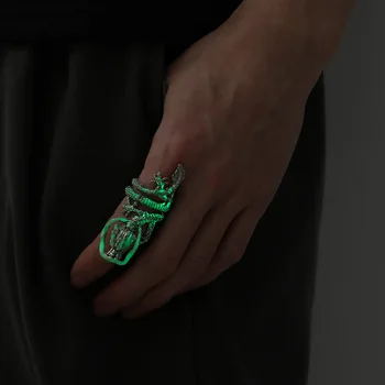 Новые креативные светящиеся кольца с драконами для мужчин и женщин, Ретро Регулируемые кольца с драконом в форме пальца, Панк-тотем Дракона, модные украшения