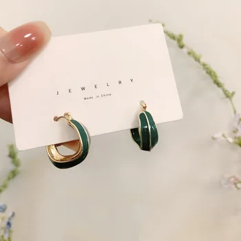 Новые летние модные металлические серьги-кольца для женщин, Темпераментные геометрические зеленые серьги, ювелирные изделия