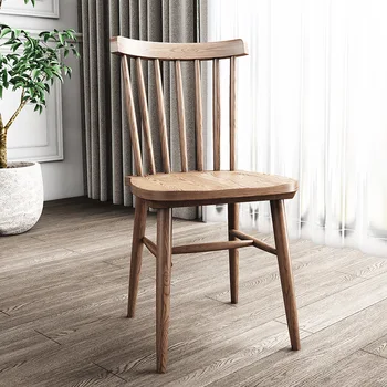 Обеденный стул из массива дерева в скандинавском стиле, современный минималистичный домашний ресторан, деревянный стул цвета грецкого ореха, стул для учебы, бревенчатая спинка стула